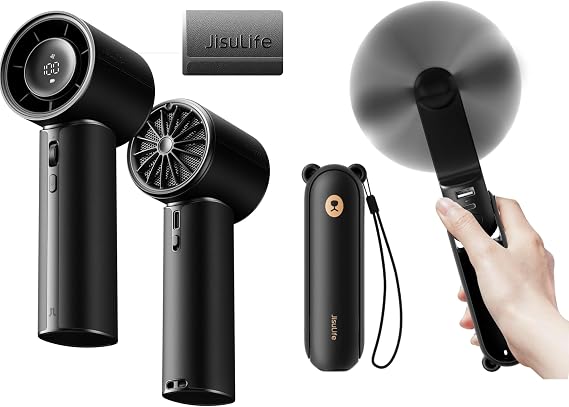 JISULIFE Handheld Fan Life8 Plus with Handheld Fan Pro1 Mini, Elite PU Leather, 30 Hour Cooling