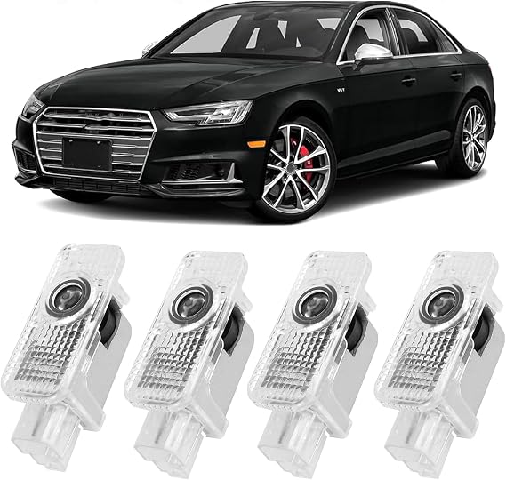 4Pcs Car Door Projector Logo Lights for Audi, Door Projector Lights for A1/A3/A4/A5/A6/Q3/Q5/Q7/A7/A8/R8/TT, HD LED Original Logo Light, Car Welcome LED Light