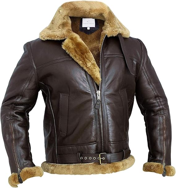 RAF Bomber Ginger Men B3 Bomber Jacket Aviator Real Shearling Bomber Sheepskin Leather Jacket