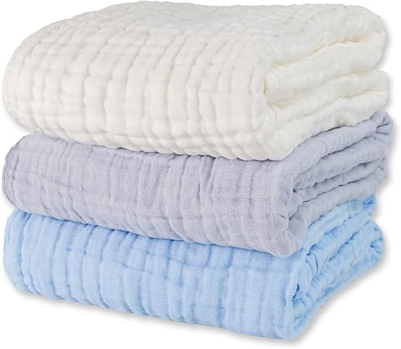 Muslin Baby Bath Towels Set 3 Pack,40"x40",6-Layer Natural Cotton