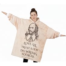 Huglanket Shakespeare Gifts, Wearable Flannel Blanket Hoodie, Gift for Book Theater Lovers Writers on Birthday, Christmas, Soft Warm Cozy with Two Large Pocket