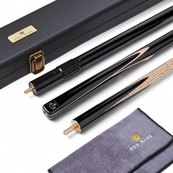 Cue-King Pool Cue Pro Series Black Edition, Snooker Cue, Handmade 57" 19oz 3/4 Jointed with Case Blue Cue with Protective Hardcase, Premium Extension and Microfibre Cue Towel, Snooker Cues, Pool Cue