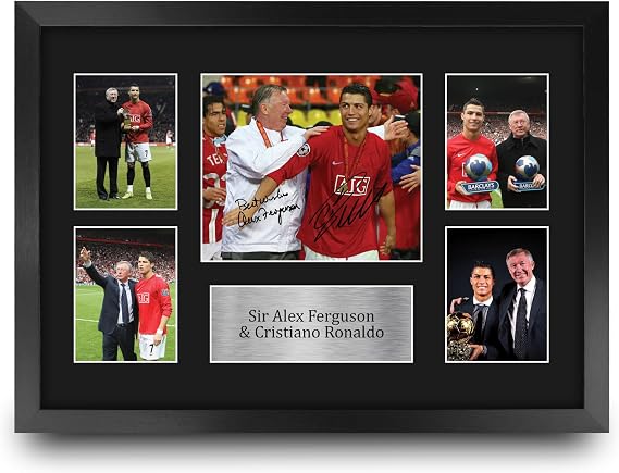HWC Trading FR A3 Cristiano Ronaldo & Sir Alex Ferguson Printed Memorabilia Signed Autograph Photo Display for Football Fans and Fans - A3 Framed