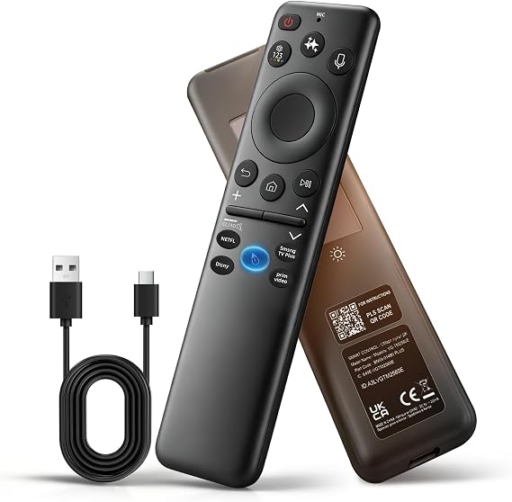Solar Remote Replacement for Samsung Smart TV, Voice & AI Smart Control with Pointer Function, 4 Shortcut Buttons, USB-C Rechargeable, Works with Neo QLED, QLED, Frame & Crystal UHD TVs
