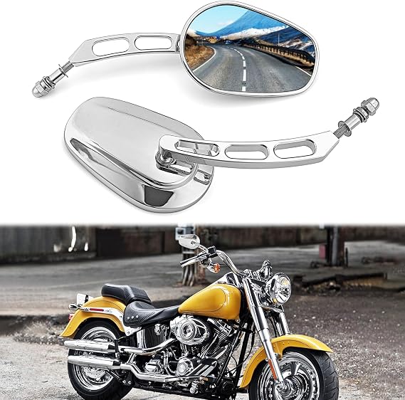Rear View Mirror 8MM Motorcycle Hollow Side Mirror Fit for Harley | Fit Sportster Dyna Softail Touring Electra Street Road Glide Road King, Chrome