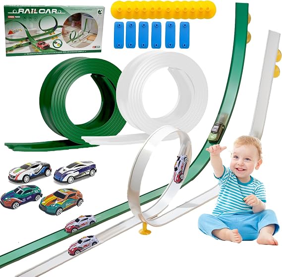 2 Pack 5M Flexible Race Car Track for Kids with 4 Alloy Car | Speed Toy Car Track for Loops,Jumps,Ramps with Suction Cups Christmas Birthday Gifts for 3 4 5 6 7 8 Years Old Boys Girls Kid