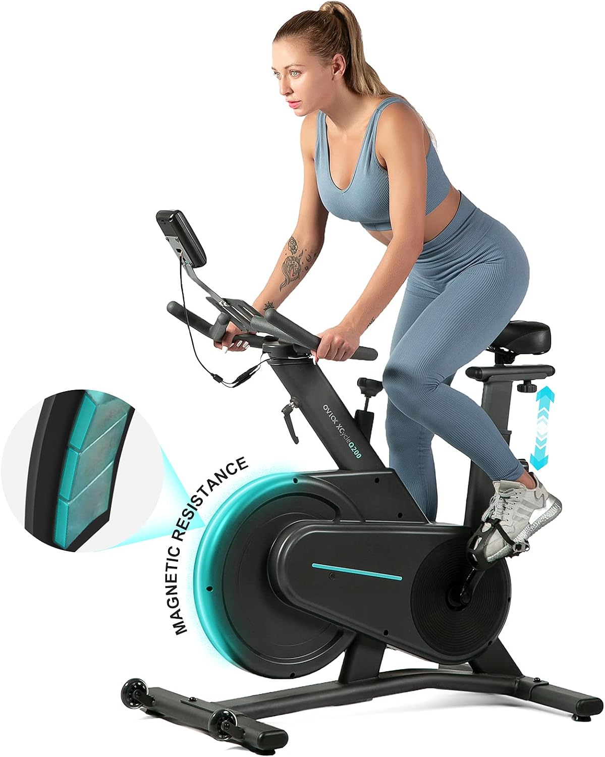 OVICX Magnetic Stationary Bike with Adjustable Professional Handlebar Belt Drive Indoor Cycling Workout Bike for Home Gym