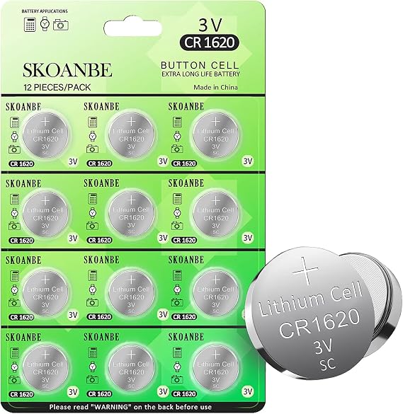 SKOANBE 12 Pack CR1620 3V Lithium Battery for Car Remote Key Fob