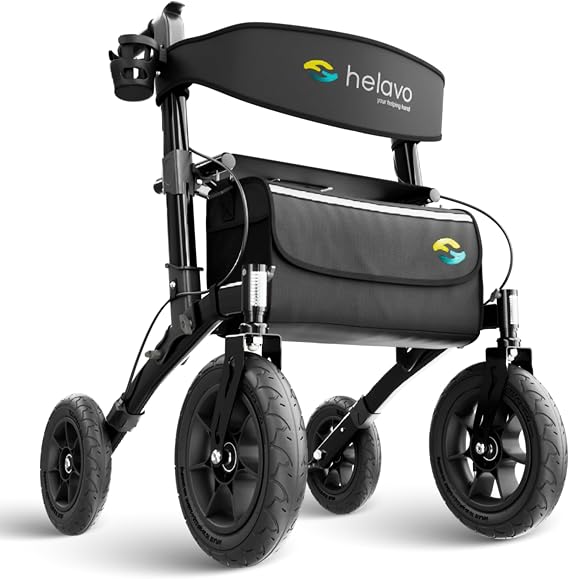 Helavo All Terrain Walker, 12" Pneumatic Tires, Outdoor Rollator Walker
