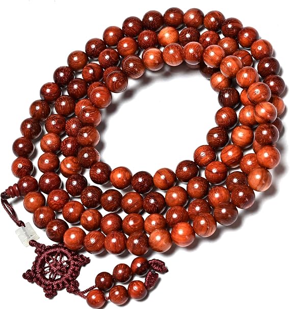 Mala Beads 108 Buddhist Prayer Beads Bracelet Natural Wood Tibetan Buddhist Worry Bead Necklace Red Wrap Bracelet Yoga Buddha Accessories Gift for Men Women