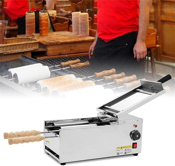 Commercial Chimney Cake Machine Electric Oven, Electric Ice Cream Cone Chimney Cake Roll Maker with 2 Types Conical Stick, Temp & Time Control for Restaurant Bakeries (Color : 220V)