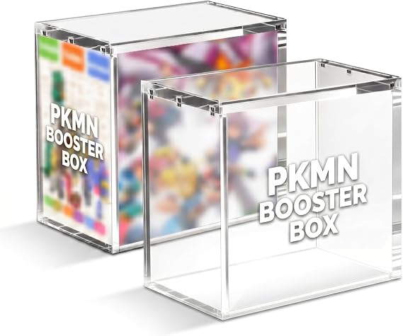 Acrylic PKMN Booster Box Case Display Stackable 1 Pack- Strong Magnets, 8mm/5mm Reinforced Edges, Dust-Proof Collector Storage Protector Case Compatible with PKMN Booster Boxes