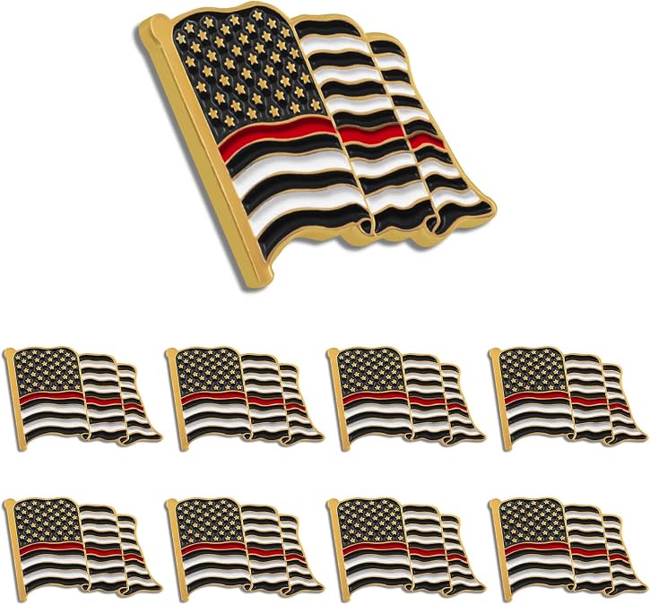 12/25/50/100Pack Thin Red Line American Flag Lapel pins Bulk - Metal Souvenir Firefighters Badge Brooch Souvenir