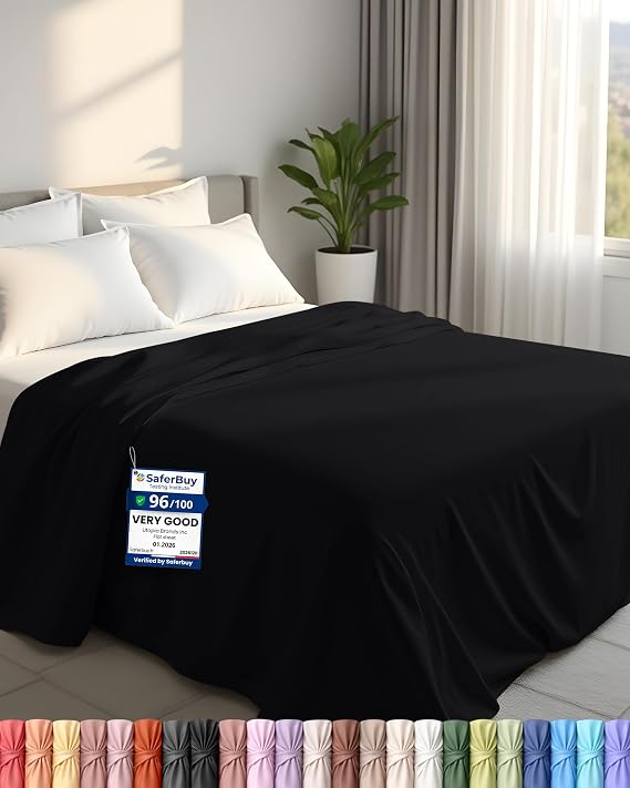 Utopia Bedding - Flat Sheet - Super King Size - Black