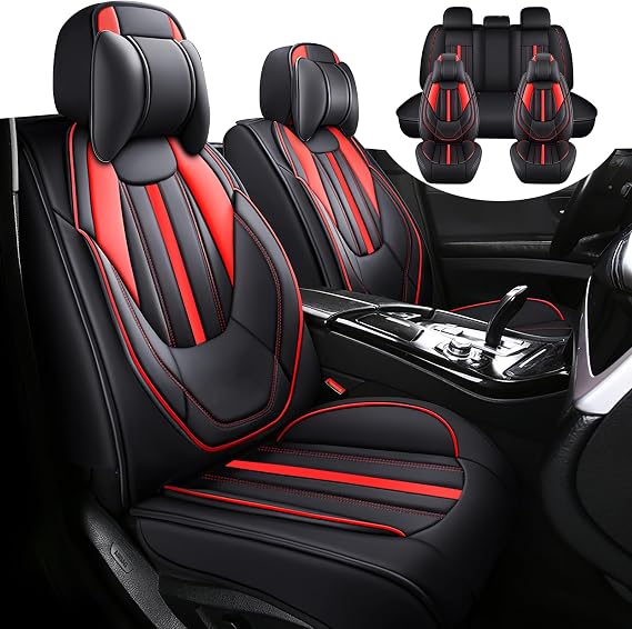 Car Seat Covers for Chevy Camaro 2000-2024, Premium Nappa Leather Car Seat Cover, Automobile Seat Cover Sets, Stylish Sport Seat Protectors.(Luxury 5 Seats/Black Red)