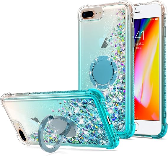 Glitter Liquid Case with Stand for iPhone 7 Plus/8 Plus,Sky Blue