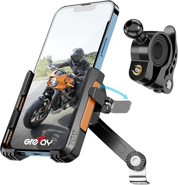 Grefay Motorcycle Phone Holder Handlebar Mount Motorbike Phone Holder Rearview Mirror【2 Connection Methods+1S Quick Disassembly】With ​360 Rotate for 4.0-7.0 inch smartphone