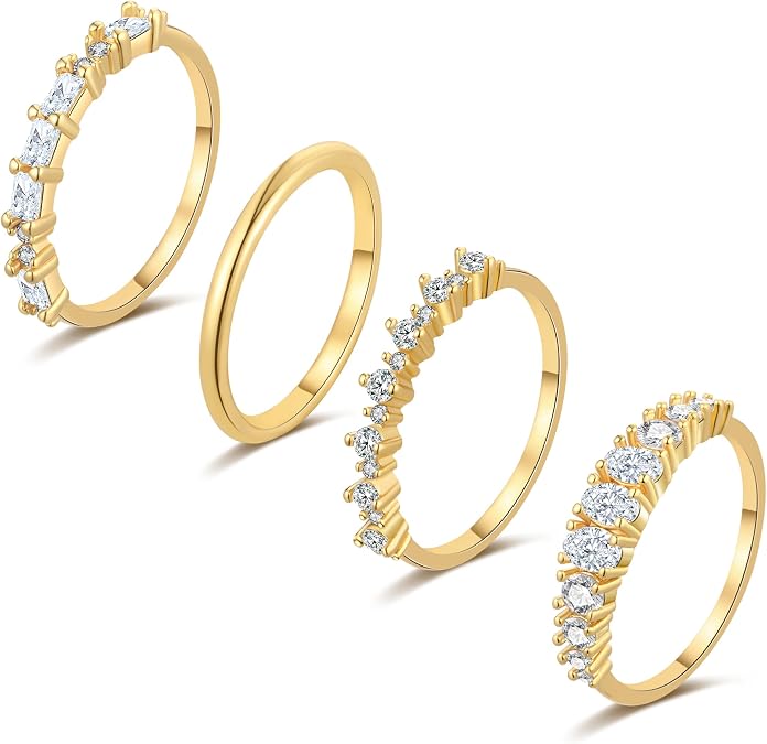 WFYOU Gold Rings for Women that Don't Tarnish Cubic Zirconia Ring Stackable Rings for Women Dainty 14K Gold Plated Rings Set Wedding Bands for Women Gold Jewelry Ring Size 6 7 8 9 10