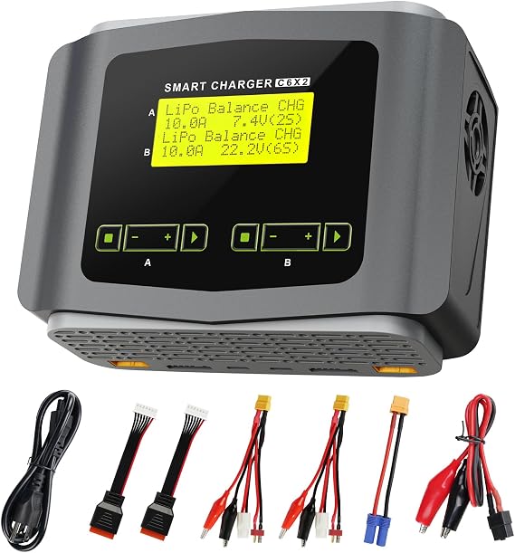 LiPo Battery Charger Dual 10A Fast Balance Charger Discharger for RC Car | Large Screen Battery Charger for 1-6S LiPo LiHV Li-ion LiFe 1-15S NiCD NiMH 2-20V PB Smart Batteries RC Car Aircraft Drone