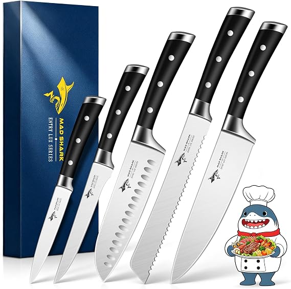 MAD SHARK Kitchen Knife Set 5 Piece,Chef Knife Set with Ergonomic Handle