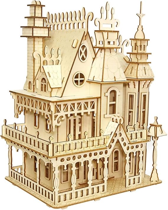 CUTEROOM Fantasy Villa Model House Kit - 3D Puzzle Model - Woodcraft Construction Diy Miniature Dolls House for Adults to Bulid