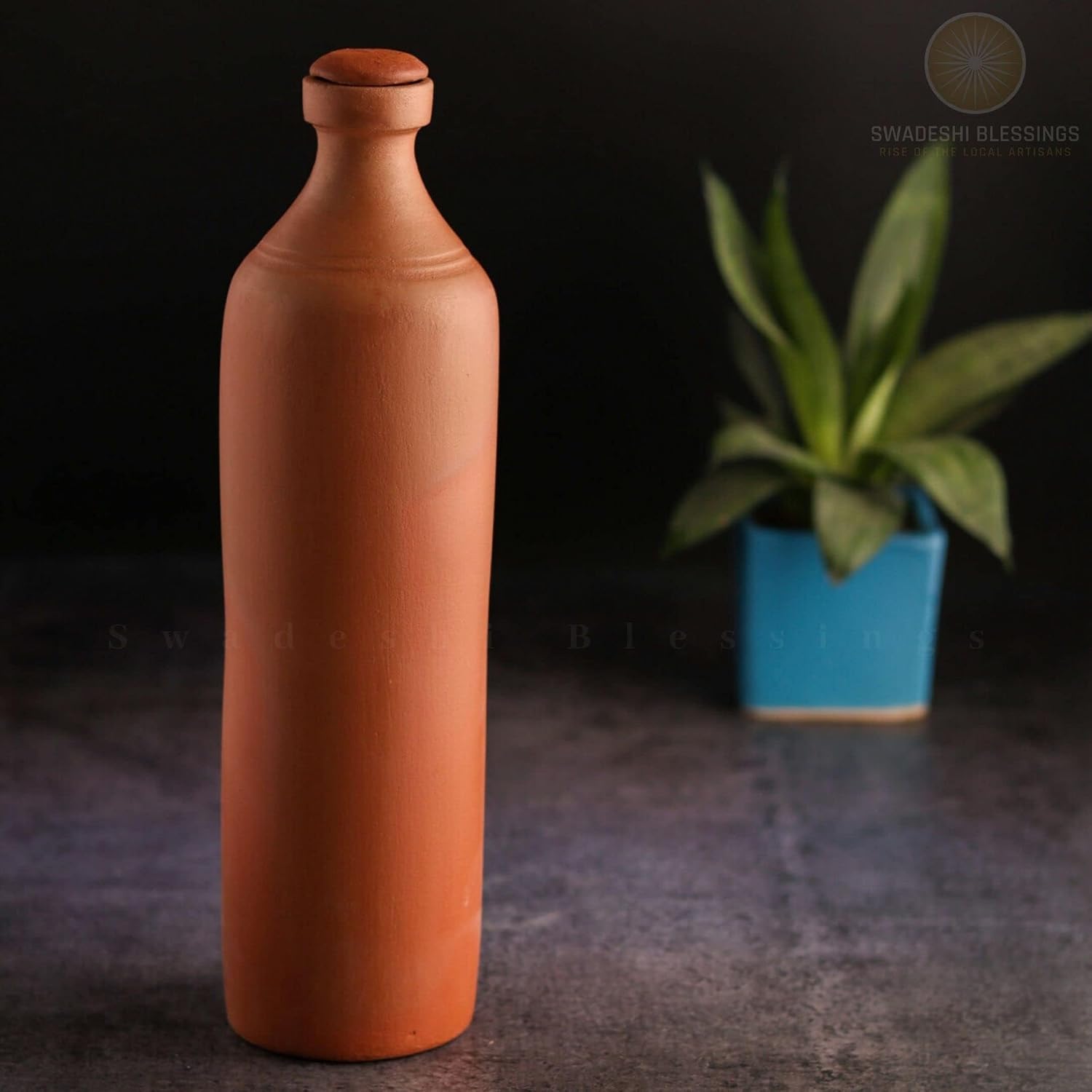 SWADESHI BLESSINGS Exclusive Range Unglazed HandMade Clay Water Bottle With Clay CorkEarthen Water BottleMud BottlesMitti Ke BottlesAyurvedic Item With Mirror Finish  ASH For Cleaning1 Liter