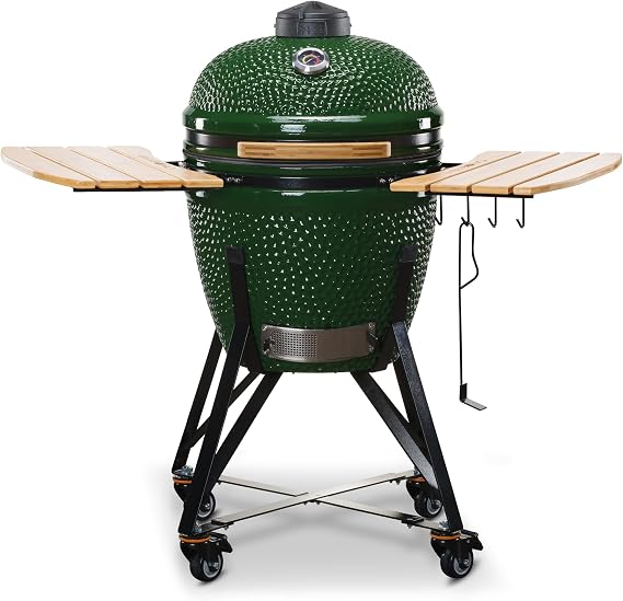 KAMADO BONO Green Egg BBQ Grill, 21" I Kamado BBQ Charcoal Grill with Dual Zone Grilling System I Ceramic bbq Smoker for Cooking, Smoking & Baking