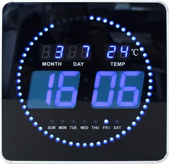 Unilux FLO LED Wall Clock with Date and Temperature 28 x 28 cm