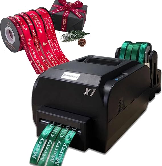 Upgraded Satin Ribbon Printer Machine, Digital Ribbon Label Printer, Foil Stamping Fabric Label Printing Machine, Supports 50+ Languages for Present Wrapping,Fourrow