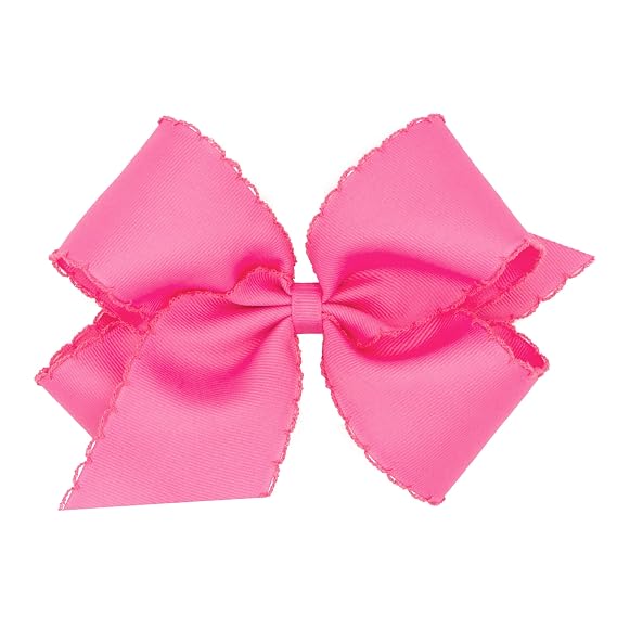 Wee Ones Girls' Classic Grosgrain Moonstitch Edge Hair Bow, No-Slip Hair Clip, Handmade, Hot Pink, King