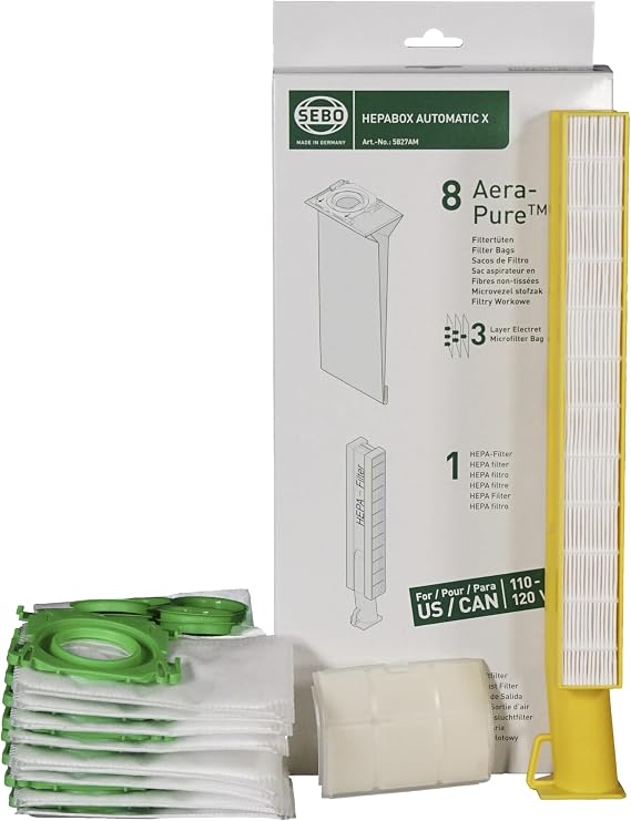 SEBO 5827ER HEPA Service Box for X Series Vacuum with 8 Ultra Bags, Exhaust Filter and HEPA Microfilter