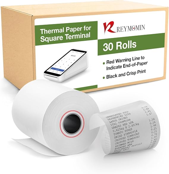 Thermal Paper Rolls Compatible with Square Terminal 30 Rolls