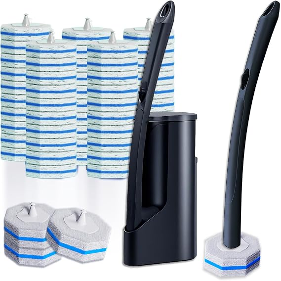 Disposable Toilet Brush with 50 Wand Cleaner Refills Pads,Wall Mounted Toilet Bowl Holder Set,Toilet Cleaning System Starter Kit,Bathroom Cleaning System for Sink Bathtub Wash Basin