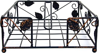 Rustic Iron Napkin Holder with Secure Pivoting Arm Black with Bronze Leaves IndoorOutdoor Decor by Maypes