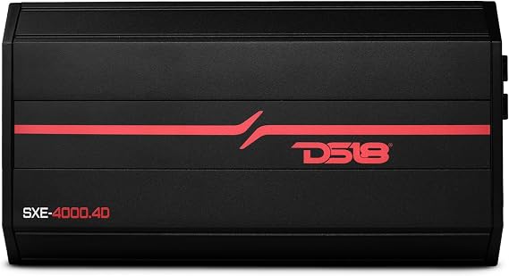 DS18 SXE-4000.4D/BK Car Amplifier Stereo Full-Range Class D 4-Channel 275x4 RMS @4 OHM 4000 Watts - Powerful and Compact Amp for Speakers in Car Audio System