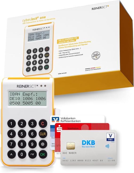REINERSCT cyberJack one smart card reader and TAN generator for secure online banking with Bluetooth and USB function