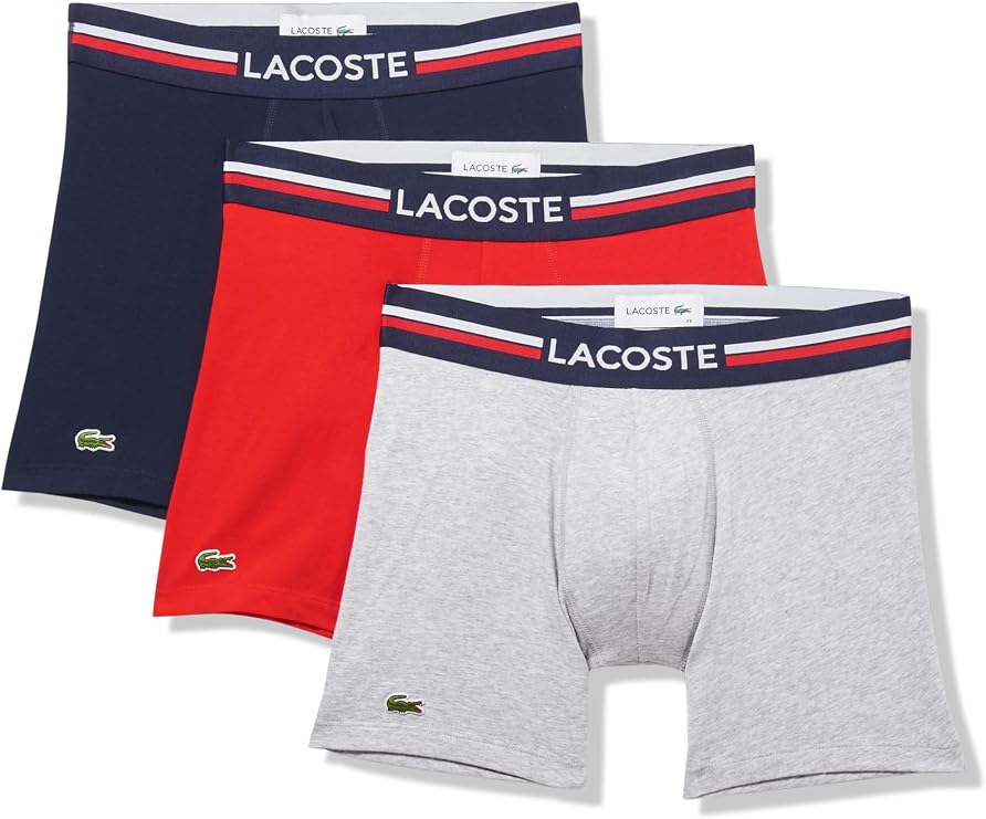 Lacoste Men's Cotton Stretch Tricolor Waistband Boxer Briefs, 3-pack