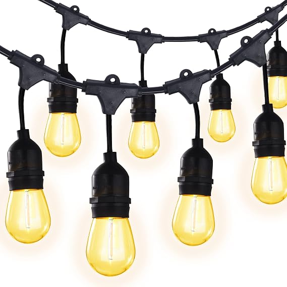 52FT Outdoor LED String Lights Shatterproof UL Listed 2FT Spacing with 26 Plastic Bulbs, Commercial Grade Hanging Lights String 24 Sockets, Decorative Patio Lights for Backyard Garden Party Bistro
