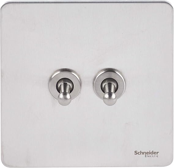 Schneider Electric Ultimate Screwless Flat Plate - Double Toggle 2 Way Light Switch, Single Pole, 10AX, GU1422TSS, Stainless Steel