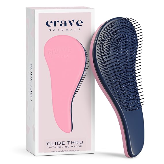 Crave Naturals Glide Thru Hair Brush - Detangler Brush for Curly, Straight, Wet or Dry Hair - Gentle Detangling Brushes for Adults, Kids, Toddlers - Hair Accessories for Women, 7.5x3" - Pink