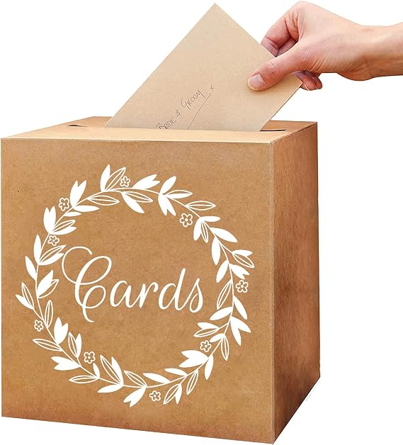 KALEFO Kraft Wedding Card Box for Reception Tables | Cardboard post box collects cards and envelopes at weddings, showers, anniversaries and reception gift tables