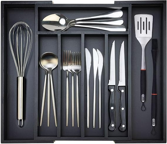 Expandable Large Kitchen Silverware Drawer Organizer Bamboo Utensil Tray