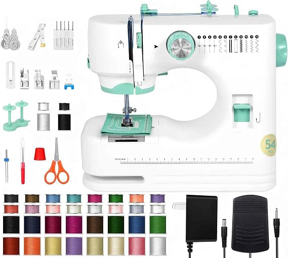 Portable Sewing Machine for Beginners, Premium Edition with Twin Needle, Reverse Stitching, 12 Built-in Stitches, LED Light, Foot Pedal and 32-Color Thread Kit for Home Mending and Crafts