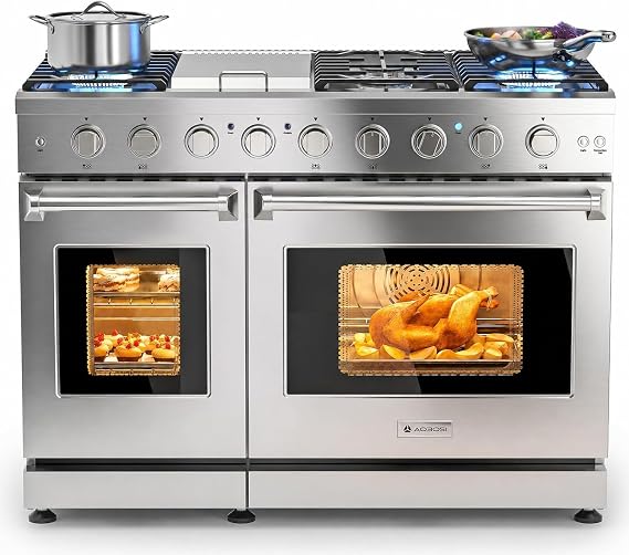 AAOBOSI 48 Inch Professional Freestanding Double Gas Range Ovens, 93,000BTU