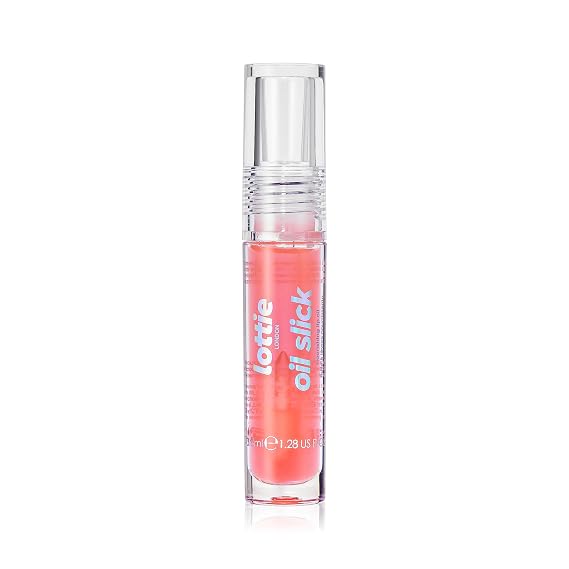 Lottie London Oil Slick in Peachy Cheeks, Infused with Vitamin E, Vitamin B, Almond Oil and Jojoba Oil, for a non-sticky & glossy finish