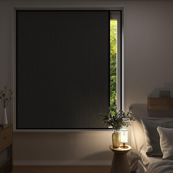 ZSTARR Cellular Shades Cordless Total Blackout Aluminum Frame Black | Custom Fit Aluminum Frame Honeycomb Blinds Total Blackout Light Blocking Thermal Insulation Energy Saving & Privacy