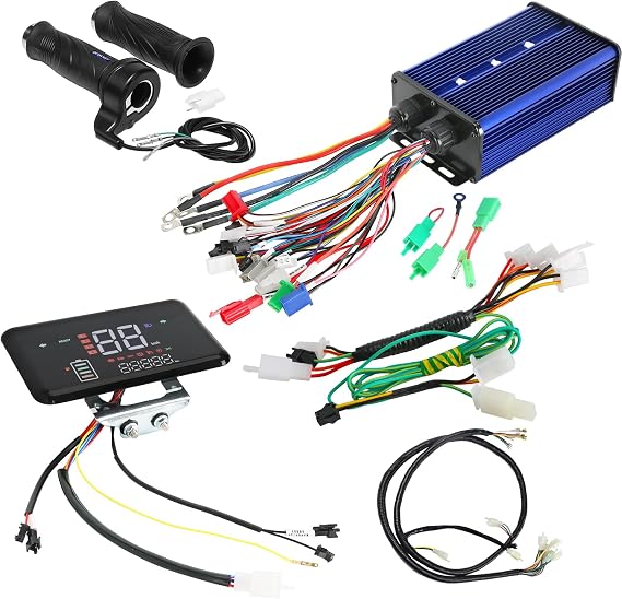 36V 48V 60V 72V 84V 350W-3000W 60A Brushless Motor Controller + LCD Display Panel Speedometer + Wiring Harness+ Twist Throttle for Electric Bicycle E Bike Scooter ATV Quad Buggy Go Kart