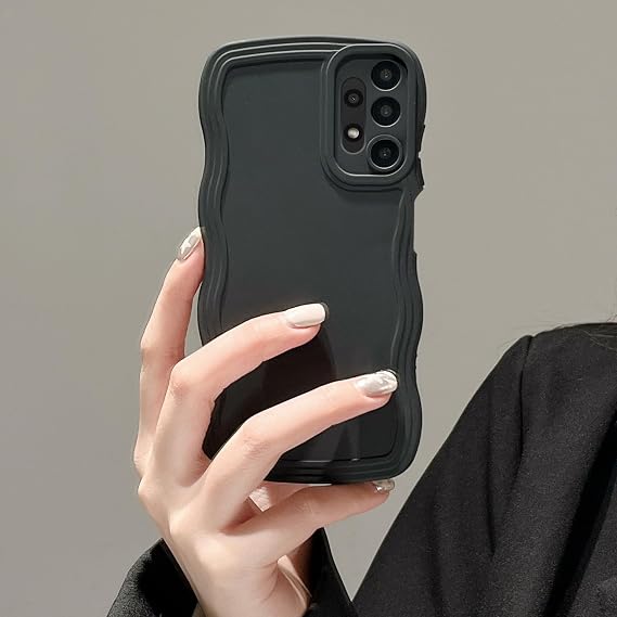 UEEBAI Wave Frame Silicon Case for Samsung Galaxy A13 5G Phone Case, Cute Wave Frame Slim Fit Shockproof Phone Bumper Cover Soft Pretty Curly Girly Cover for A13 5G, Black