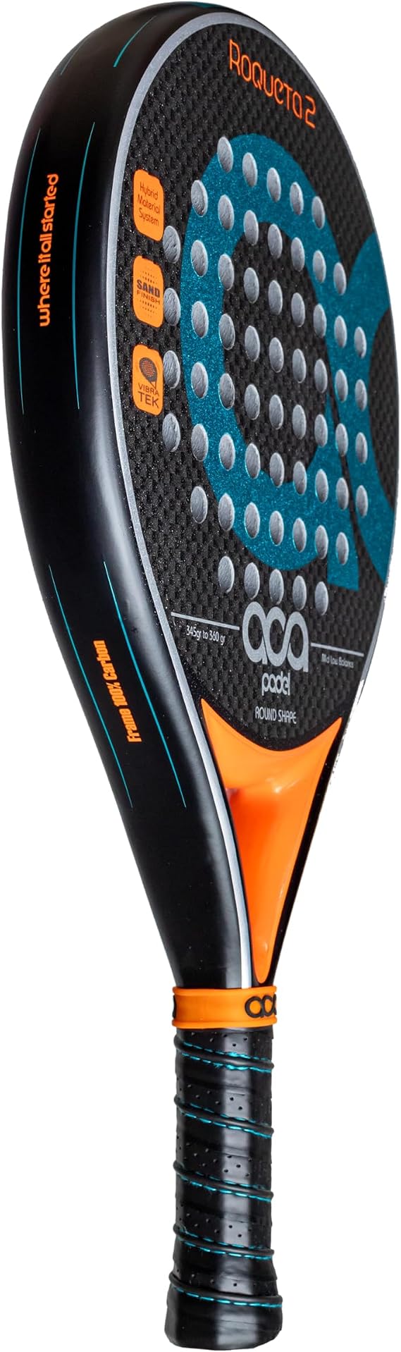 Aca Padel Roqueta 2 ブルーフェイス素材 グラスファイバー ラウンド型 カーボンフレーム フェイシャルフィニッシュサンド ソフトブラックエバラバー