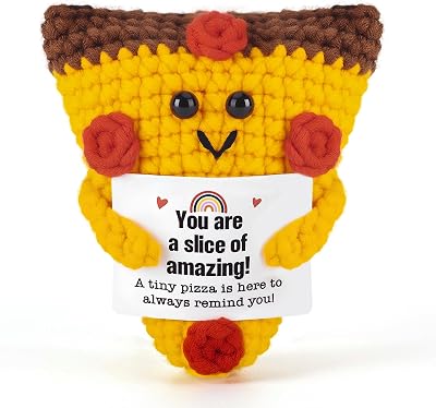 Heart Shaped Mini Pizza Crochet for Joy & Motivation Positive Crochet Gifts, Emotional Support Crochet Pizza Gifts Handmade Tiny Pizza Cheer